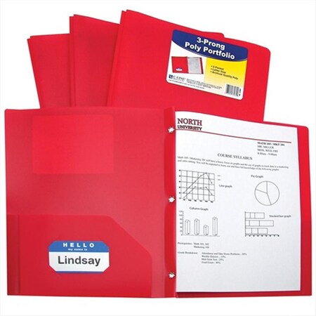 C-Line Products C-Line Products 33964BNDL12EA Two-Pocket Heavyweight Poly Portfolio Folder with Prongs Red - Set of 12 Folders 33964BNDL12EA